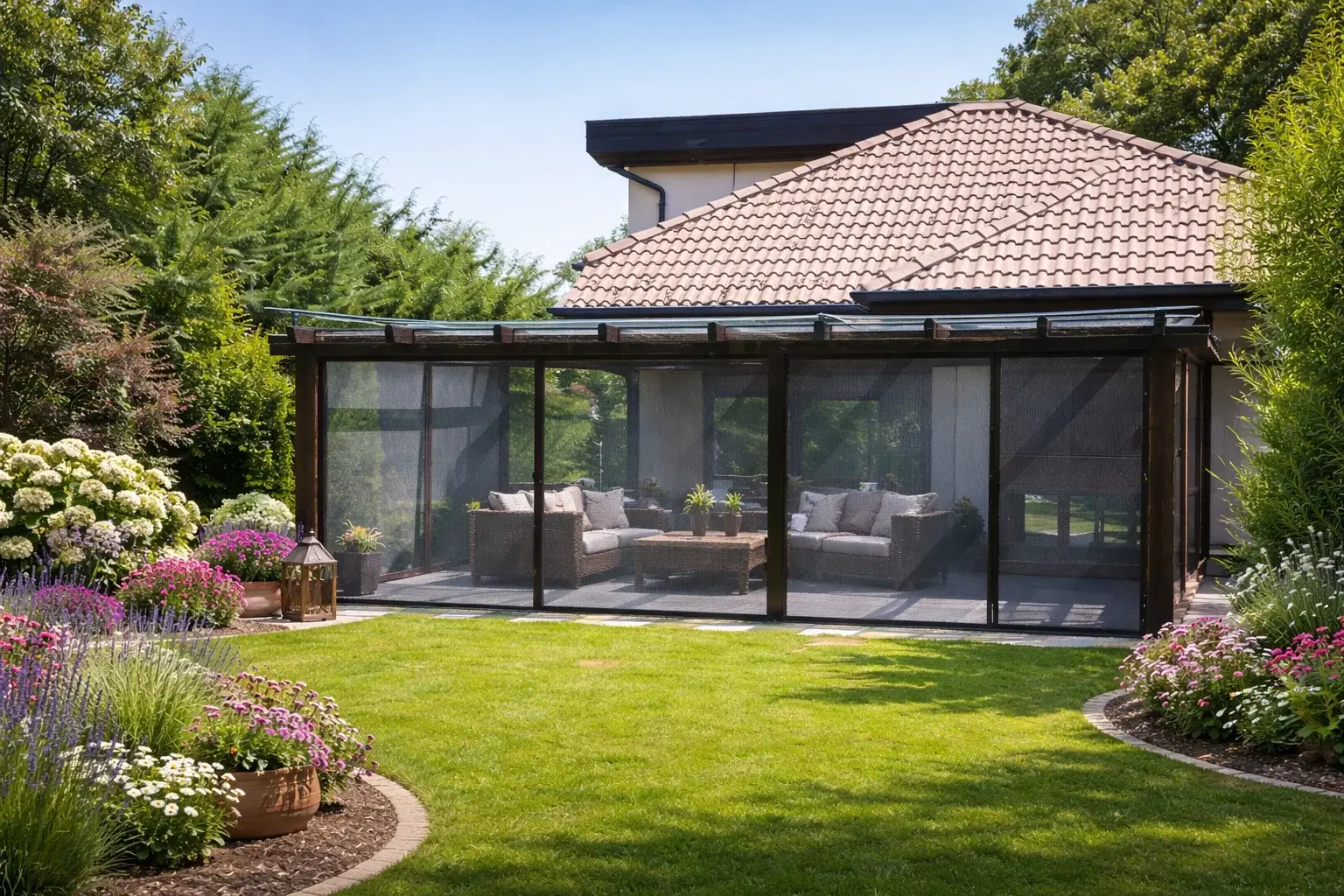 Veranda met horren tegen insecten